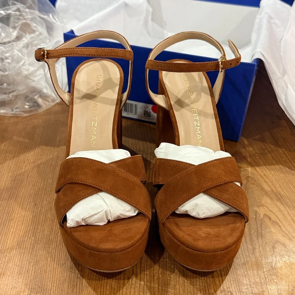 Stuart Weitzman Brown Suede Dayna Platform Sandal